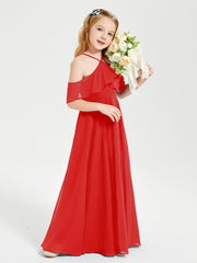 Off-the-Shoulder Long Dresses for Junior Bridesmaids Red