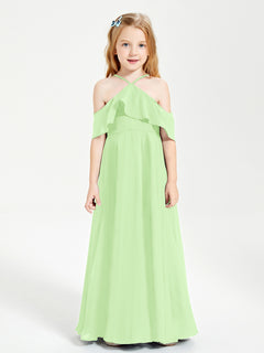 Off-the-Shoulder Long Dresses for Junior Bridesmaids Sage