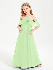 Off-the-Shoulder Long Dresses for Junior Bridesmaids Sage