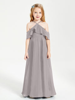 Off-the-Shoulder Long Dresses for Junior Bridesmaids Silver