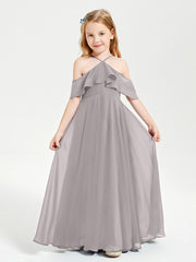 Off-the-Shoulder Long Dresses for Junior Bridesmaids Silver