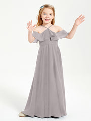 Off-the-Shoulder Long Dresses for Junior Bridesmaids Silver