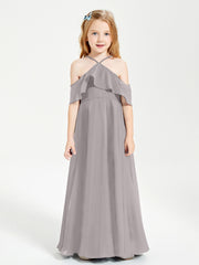 Off-the-Shoulder Long Dresses for Junior Bridesmaids Silver