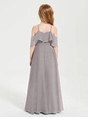 Off-the-Shoulder Long Dresses for Junior Bridesmaids Silver