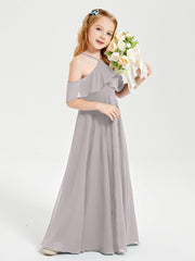 Off-the-Shoulder Long Dresses for Junior Bridesmaids Silver