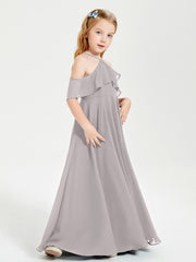 Off-the-Shoulder Long Dresses for Junior Bridesmaids Silver
