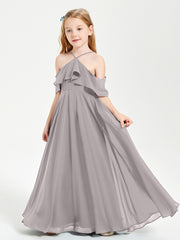 Off-the-Shoulder Long Dresses for Junior Bridesmaids Silver