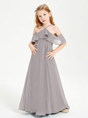 Off-the-Shoulder Long Dresses for Junior Bridesmaids Silver