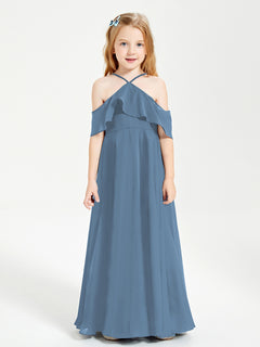 Off-the-Shoulder Long Dresses for Junior Bridesmaids Slate Blue