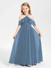 Off-the-Shoulder Long Dresses for Junior Bridesmaids Slate Blue