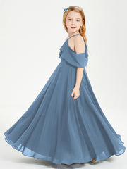 Off-the-Shoulder Long Dresses for Junior Bridesmaids Slate Blue