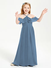 Off-the-Shoulder Long Dresses for Junior Bridesmaids Slate Blue