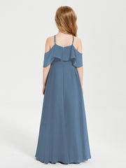 Off-the-Shoulder Long Dresses for Junior Bridesmaids Slate Blue