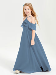 Off-the-Shoulder Long Dresses for Junior Bridesmaids Slate Blue