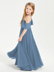 Off-the-Shoulder Long Dresses for Junior Bridesmaids Slate Blue