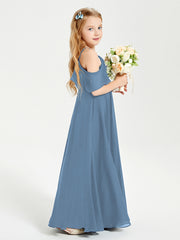 Off-the-Shoulder Long Dresses for Junior Bridesmaids Slate Blue