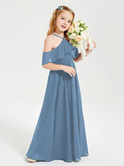 Off-the-Shoulder Long Dresses for Junior Bridesmaids Slate Blue