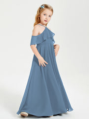 Off-the-Shoulder Long Dresses for Junior Bridesmaids Slate Blue