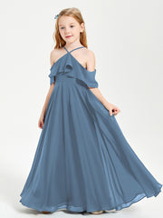 Off-the-Shoulder Long Dresses for Junior Bridesmaids Slate Blue