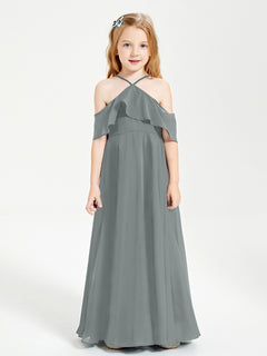 Off-the-Shoulder Long Dresses for Junior Bridesmaids Steel Grey