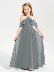 Off-the-Shoulder Long Dresses for Junior Bridesmaids Steel Grey