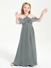 Off-the-Shoulder Long Dresses for Junior Bridesmaids Steel Grey