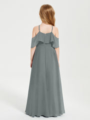 Off-the-Shoulder Long Dresses for Junior Bridesmaids Steel Grey