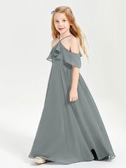 Off-the-Shoulder Long Dresses for Junior Bridesmaids Steel Grey
