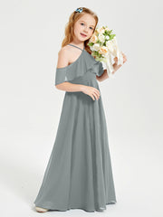 Off-the-Shoulder Long Dresses for Junior Bridesmaids Steel Grey