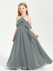 Off-the-Shoulder Long Dresses for Junior Bridesmaids Steel Grey