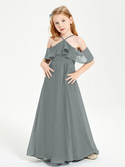 Off-the-Shoulder Long Dresses for Junior Bridesmaids Steel Grey