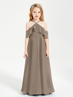 Off-the-Shoulder Long Dresses for Junior Bridesmaids Taupe