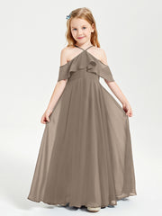 Off-the-Shoulder Long Dresses for Junior Bridesmaids Taupe