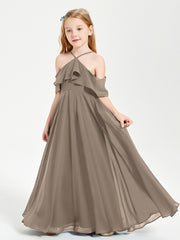 Off-the-Shoulder Long Dresses for Junior Bridesmaids Taupe