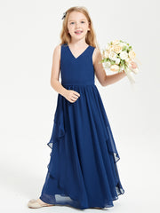 Boho Sleeveless Junior Chiffon Bridesmaids Gown Dark Navy