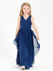 Boho Sleeveless Junior Chiffon Bridesmaids Gown Dark Navy