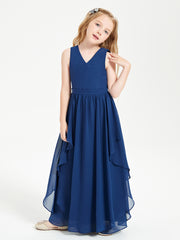 Boho Sleeveless Junior Chiffon Bridesmaids Gown Dark Navy