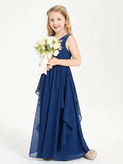 Boho Sleeveless Junior Chiffon Bridesmaids Gown Dark Navy