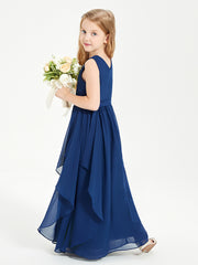 Boho Sleeveless Junior Chiffon Bridesmaids Gown Dark Navy