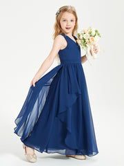 Boho Sleeveless Junior Chiffon Bridesmaids Gown Dark Navy