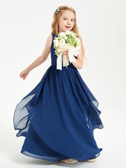 Boho Sleeveless Junior Chiffon Bridesmaids Gown Dark Navy