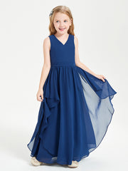 Boho Sleeveless Junior Chiffon Bridesmaids Gown Dark Navy
