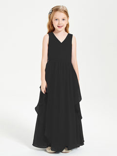 Boho Sleeveless Junior Chiffon Bridesmaids Gown Black