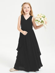Boho Sleeveless Junior Chiffon Bridesmaids Gown Black