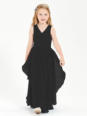 Boho Sleeveless Junior Chiffon Bridesmaids Gown Black