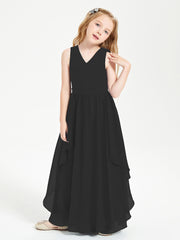 Boho Sleeveless Junior Chiffon Bridesmaids Gown Black