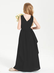 Boho Sleeveless Junior Chiffon Bridesmaids Gown Black