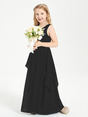 Boho Sleeveless Junior Chiffon Bridesmaids Gown Black