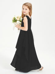 Boho Sleeveless Junior Chiffon Bridesmaids Gown Black