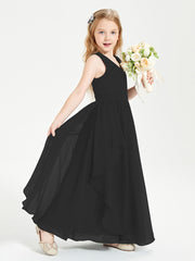Boho Sleeveless Junior Chiffon Bridesmaids Gown Black